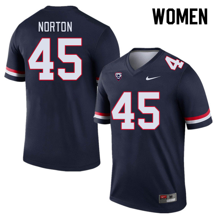 Women #45 Bill Norton Arizona Wildcats College Football Jerseys Stitched-Navy